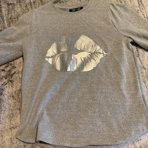 Gray Sweater with Silver foil Lip Print